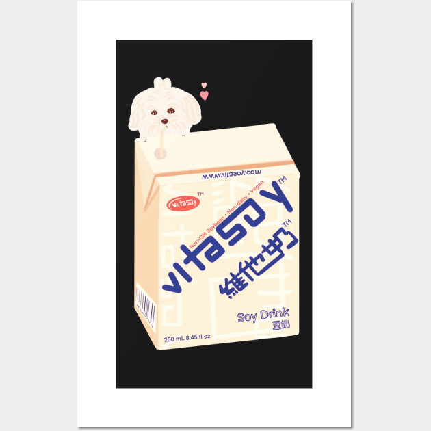 Maltipoo Dog Drinking Vitasoy Drink Wall Art by PatternbyNOK